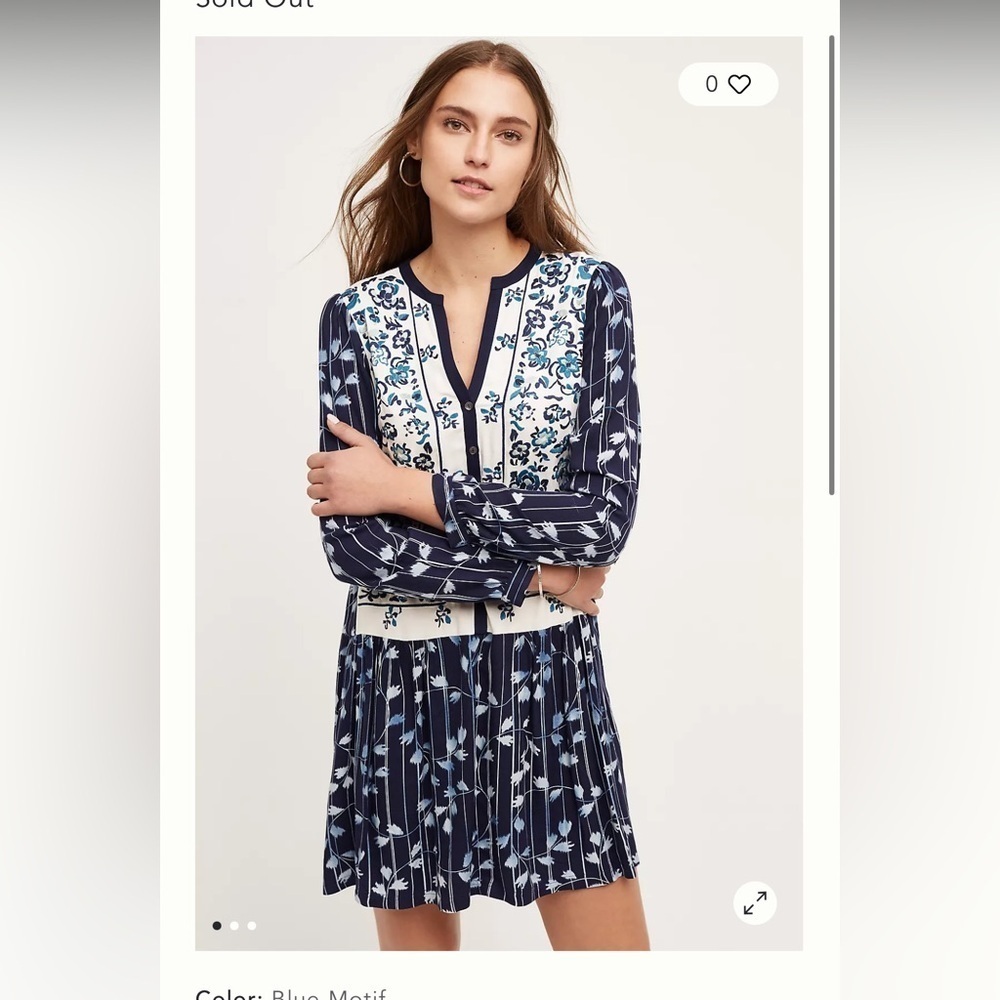 TINY Anthropologie Semele shirt dress Navy and White Floral size L